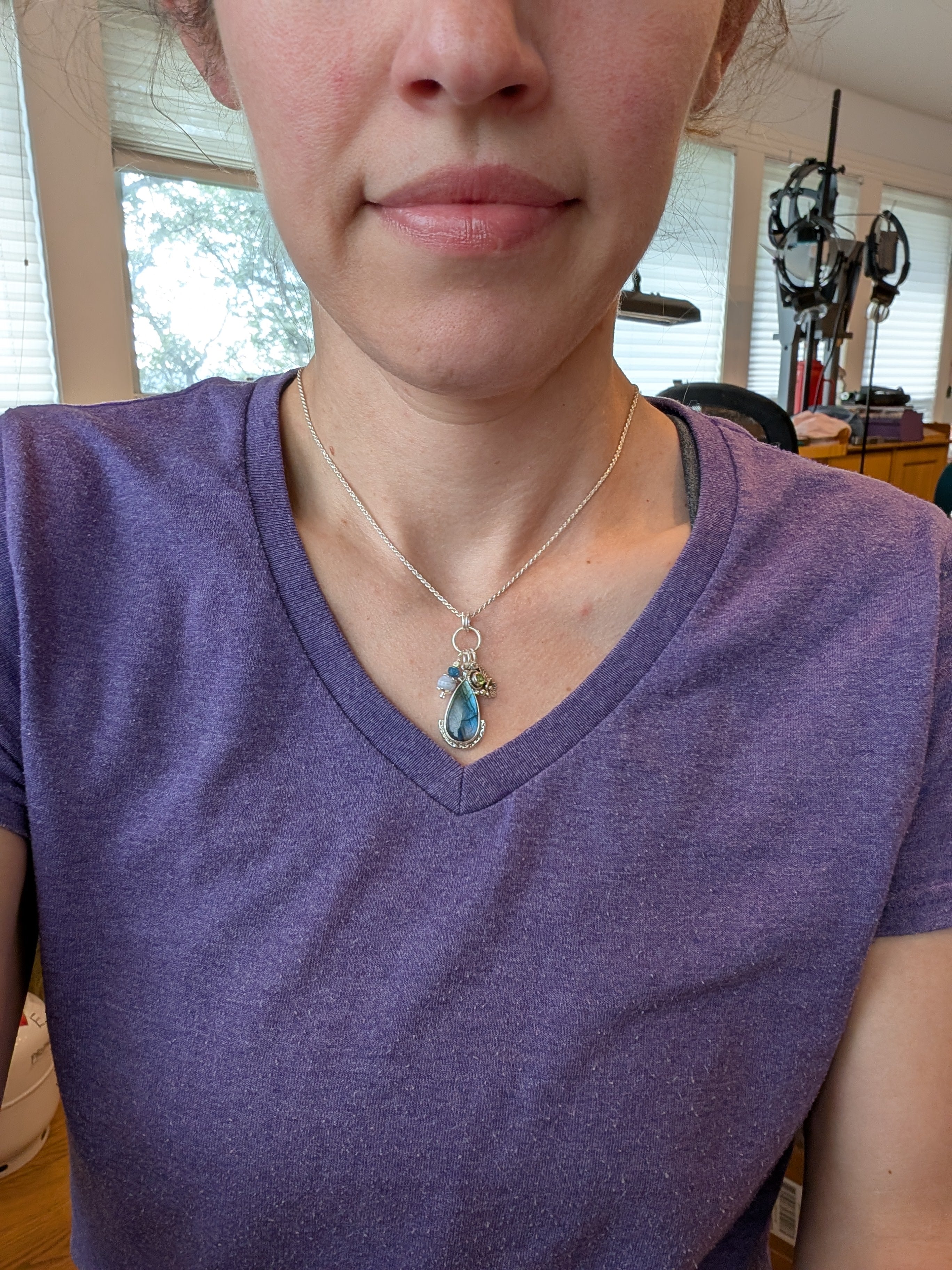 Labradorite, Peridot, Apatite and Lace Agate Charm Sterling Silver Necklace