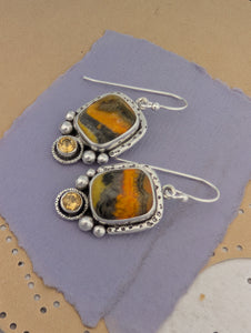 Bumblebee Jasper and Citrine Sterling Silver Earrings, #2