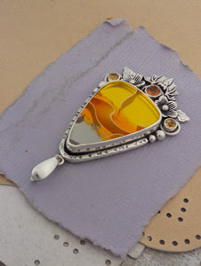 Acrylic Candy Corn, Hessonite Garnet and Citrine Sterling Silver Pendant