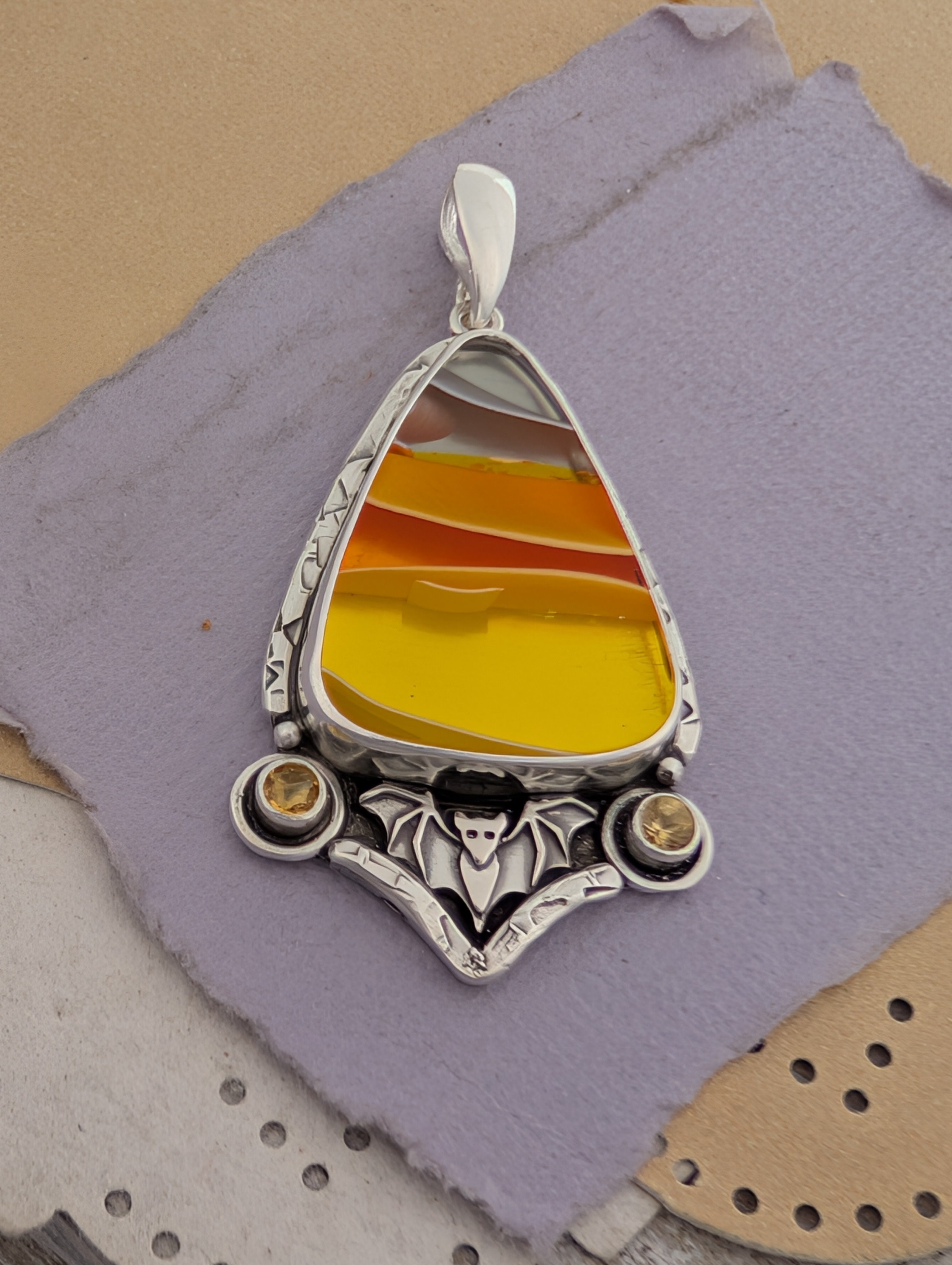 Acrylic Candy Corn and Citrine Sterling Silver Pendant