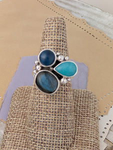 Size 8.5, Labradorite, Apatite and Amazonite Sterling Silver Ring