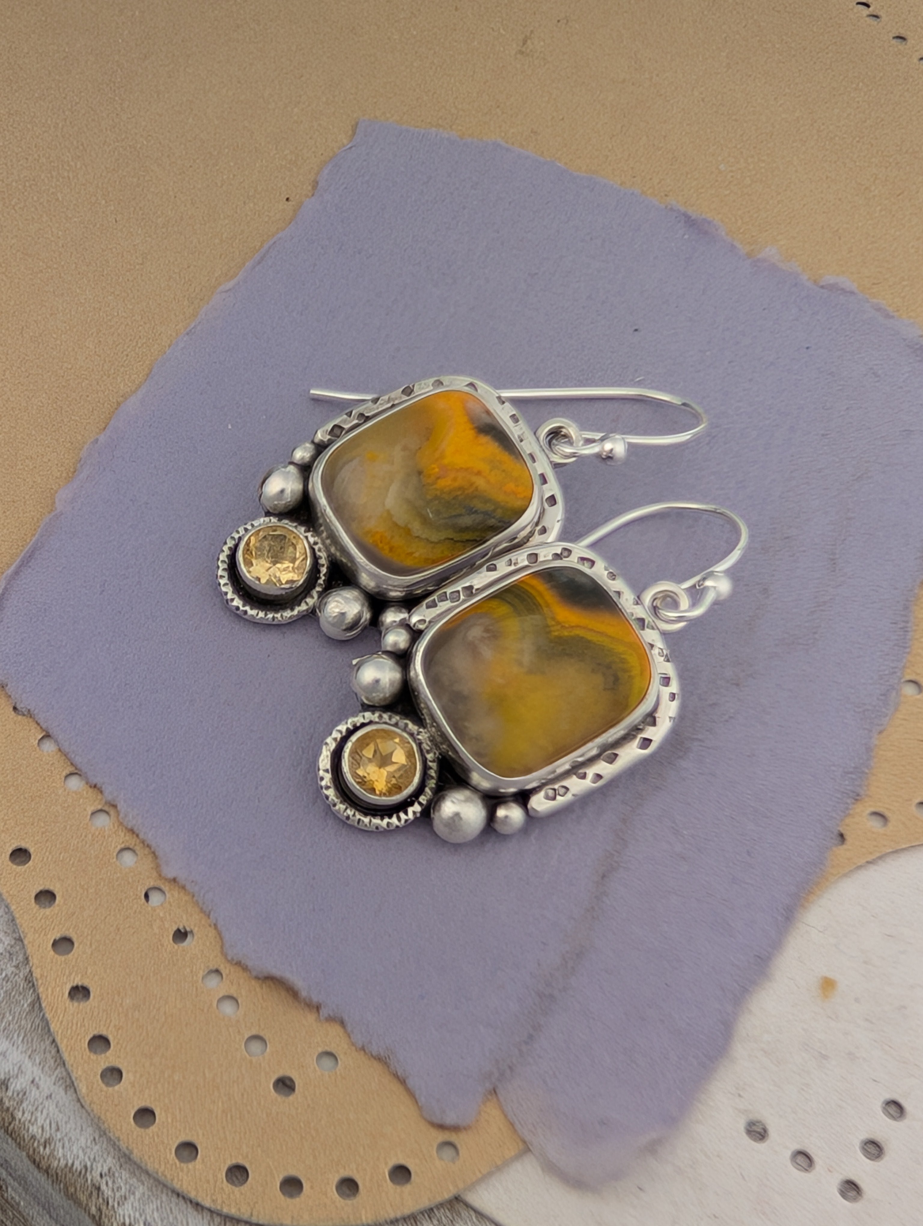 Bumblebee Jasper and Citrine Sterling Silver Earrings, #1