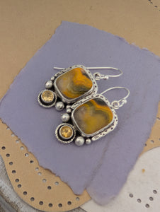 Bumblebee Jasper and Citrine Sterling Silver Earrings, #1