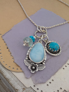 Larimar, Turquoise, and Quartz Charm Sterling Silver Necklace