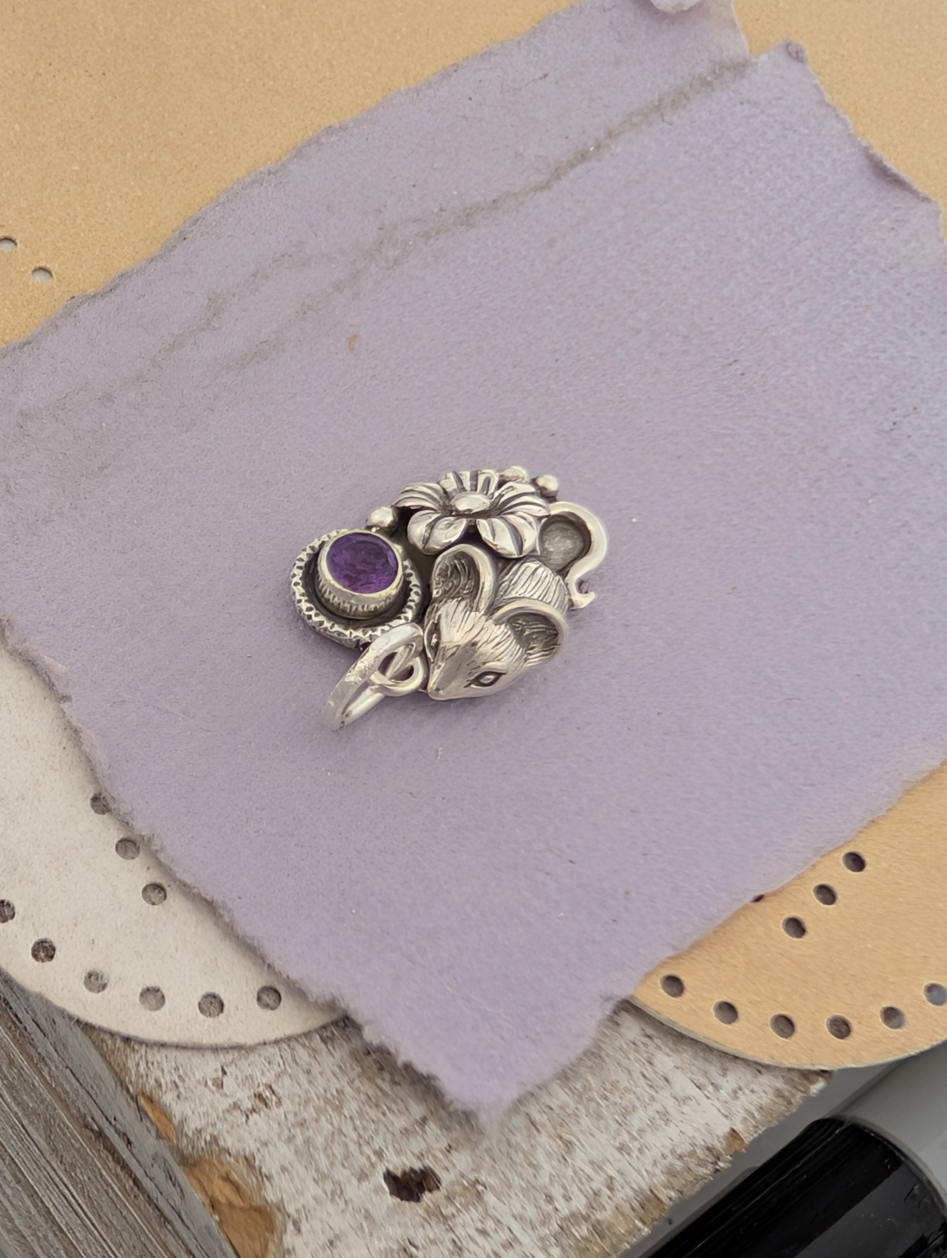 Amethyst Mouse Sterling Silver Charm