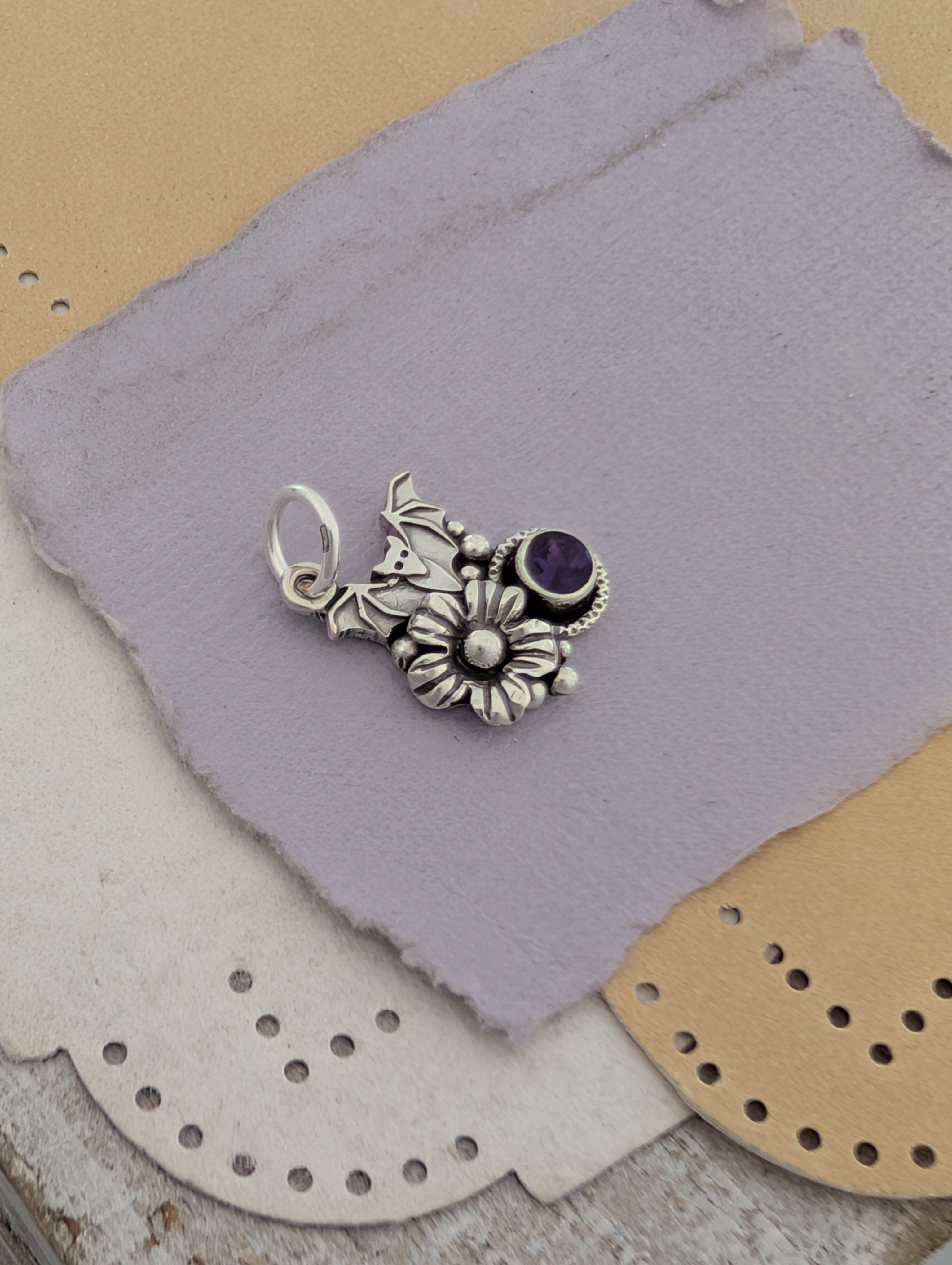 Amethyst Bat Sterling Silver Charm