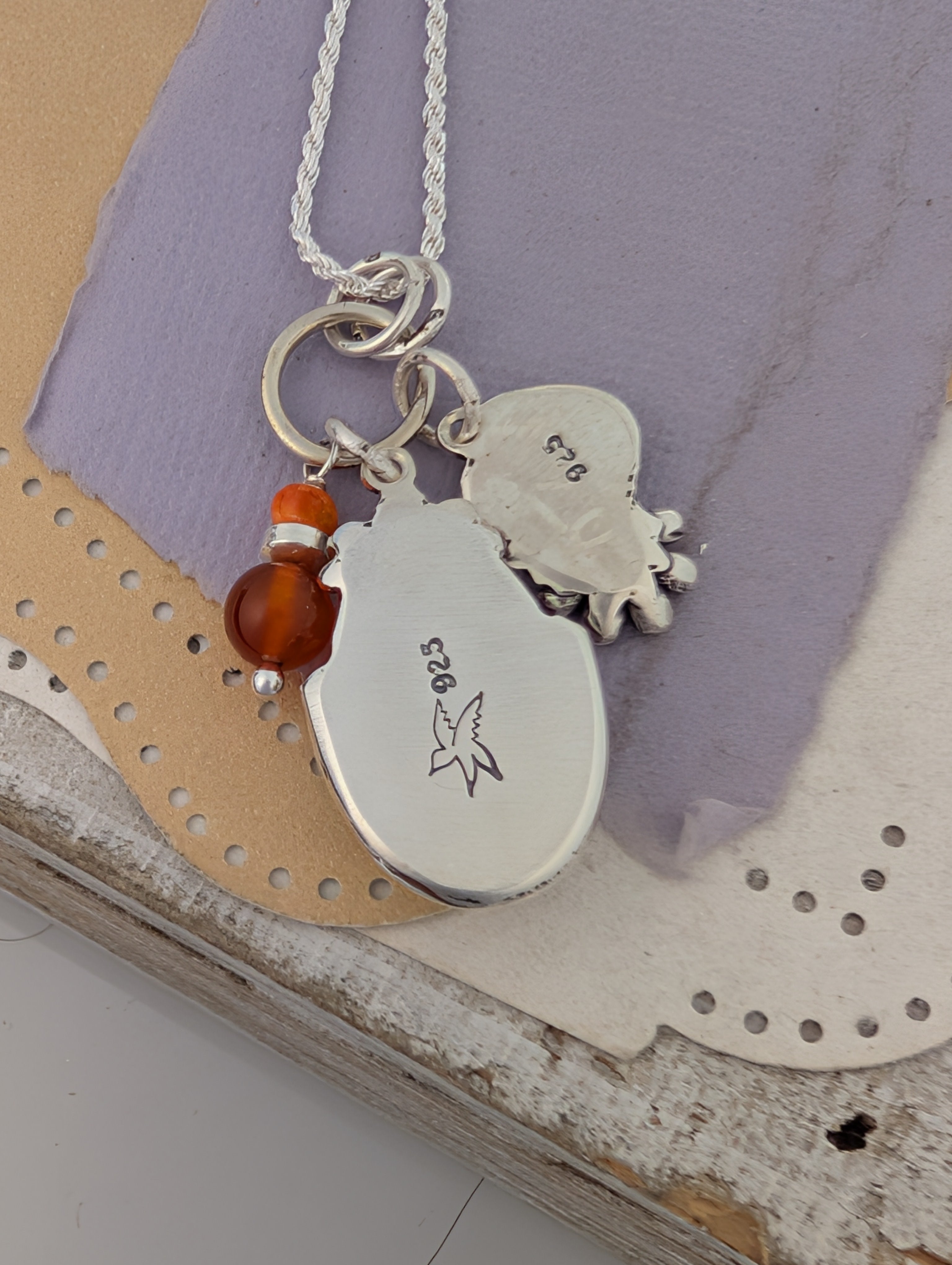 Mexican Jelly Opal, Citrine and Carnelian Charm Sterling Silver Necklace