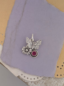 Pink Tourmaline Butterfly Sterling Silver Charm